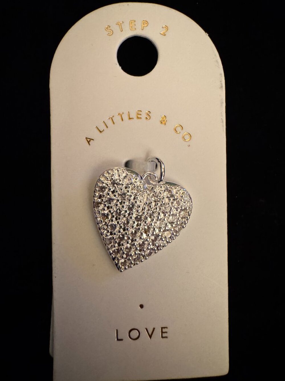 A Littles & Co. “Love” Pave Heart Charm – Silver – NWT ✨